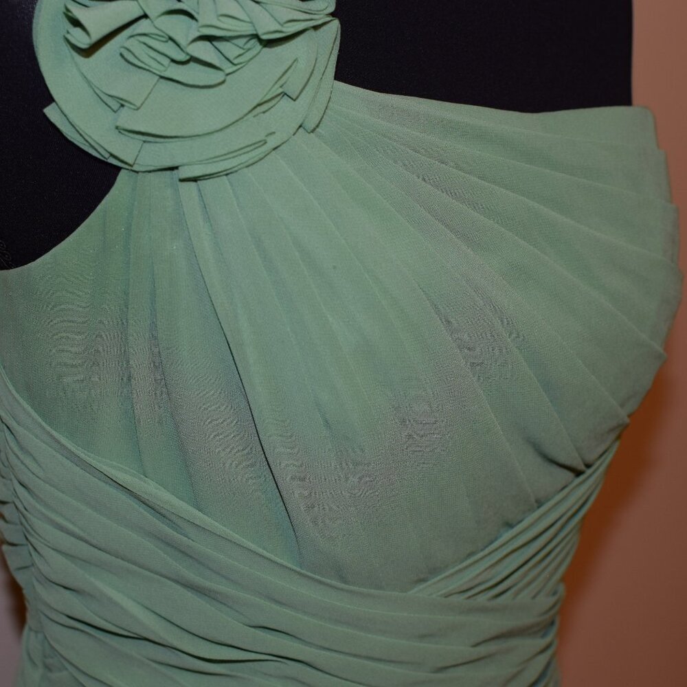 David's Bridal Moss Green One Shoulder Formal Chiffon Dress Bridesmaid Wedding 6 - Picture 4 of 12